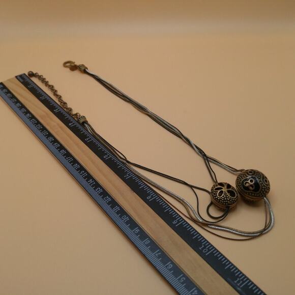 Chico’s Layered Pendant Necklace Black Enamel Beads Multistrand Chains - Picture 4 of 10